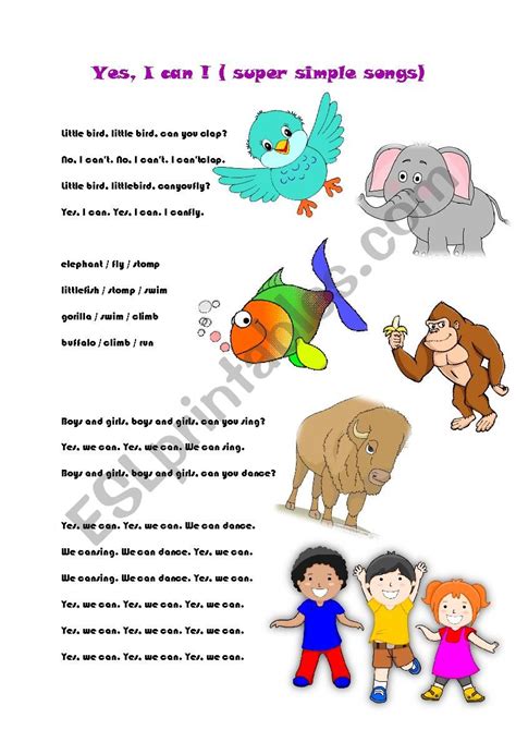 Yes, I can! song - ESL worksheet by agatte