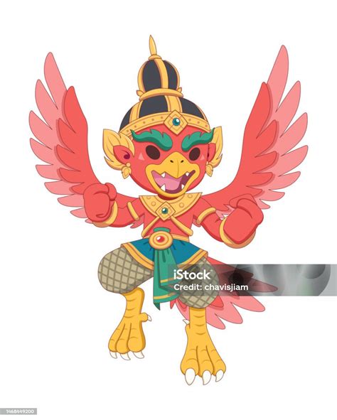 Garuda Merah Gaya Lucu Ilustrasi Kartun Setengah Manusia Setengah Burung Ilustrasi Stok - Unduh ...