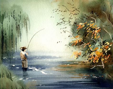 Fly fishing Art Print Fall Fishing Watercolor | Etsy