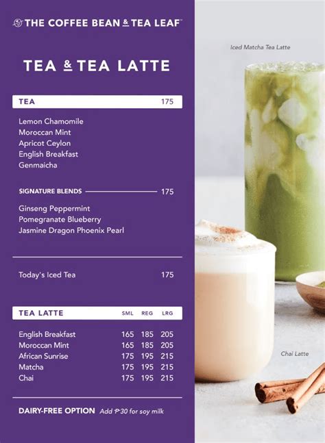 Coffee Bean & Tea Leaf Menu