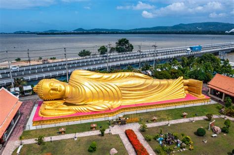 Wat Laem Pho Temple with Reclining Golden Buddha in Songkhla, Thailand ...