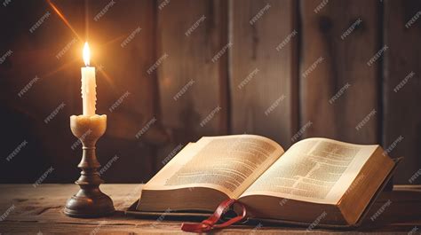 Premium Photo | Holy bible with candle in the background