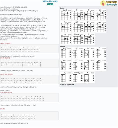 Hợp âm: Killing Me Softly - Fugees - cảm âm, tab guitar, ukulele - lời bài hát | chords.vip
