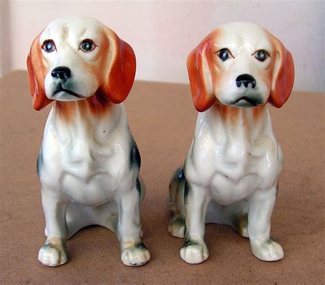 Hound Dog Figurines Porcelain Ceramic Figures Black White Orange Dogs Two Pair Set Twins | Dog ...