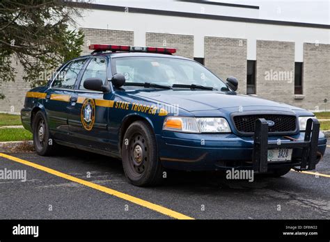 A New York State trooper car is parked in the New York State Police ...