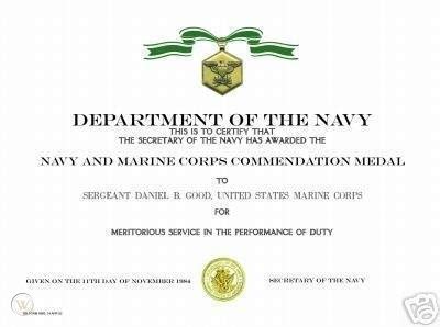 U.S. Navy & Marine Corps Commendation Medal Certificate | #114580031