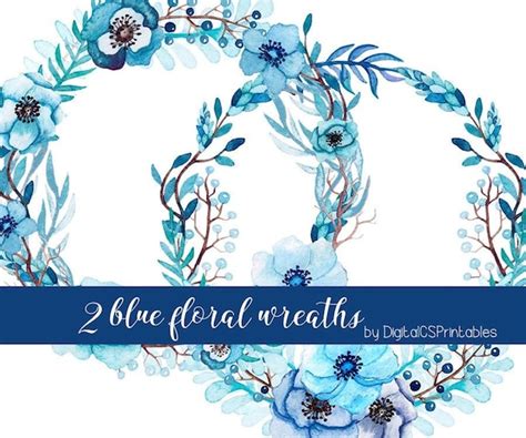 Blue Clipart Wreath Watercolor Clipart Blue Wedding Clipart - Etsy