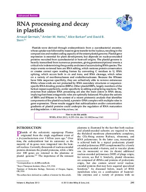 (PDF) RNA processing and decay in plastids | Alice Barkan - Academia.edu