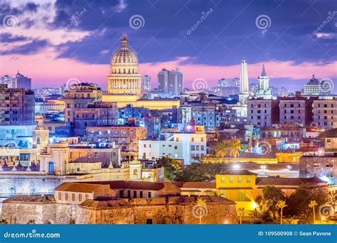 Havana, Cuba Downtown Skyline at Night Stock Photo - Image of financial, cuba: 109500908