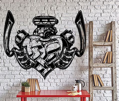 Wall Vinyl Decal Engine Motor I Love Car Home Garage Interior Decor Unique Gift z4026 | Vinyl ...