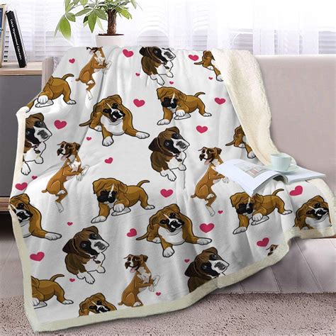 Boxer Blanket Red Heart Dog Print Soft Plush Blanket 50 x 60 Inch in ...