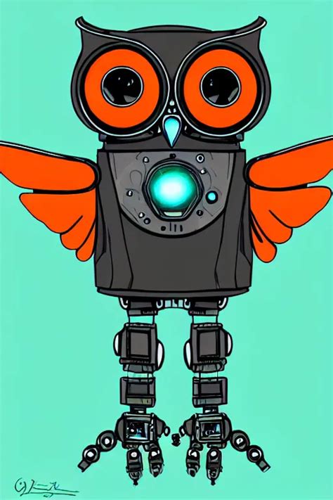 drawing of an robotic little owl, cyberpunk style, she | Stable ...