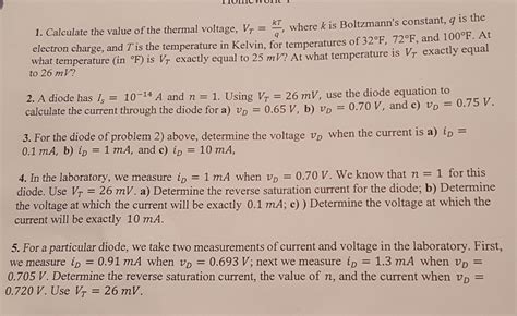 Solved Calculate the value of the thermal voltage, V_T= | Chegg.com