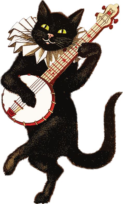 Free Clipart Of A cat playing a banjo