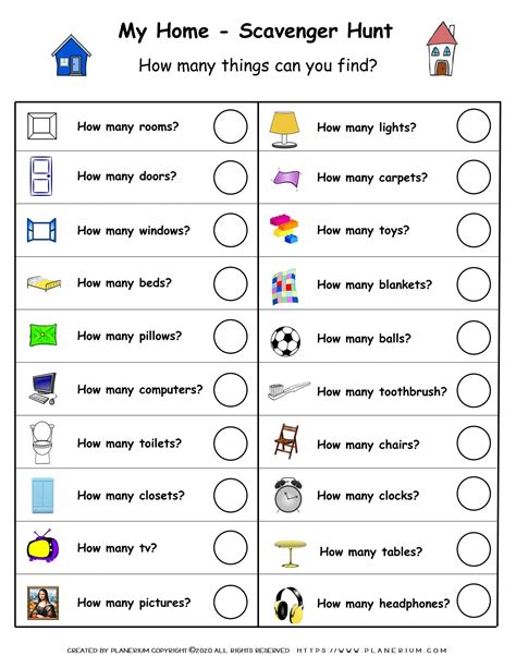 My Home - Worksheet - Scavenger Hunt | Planerium