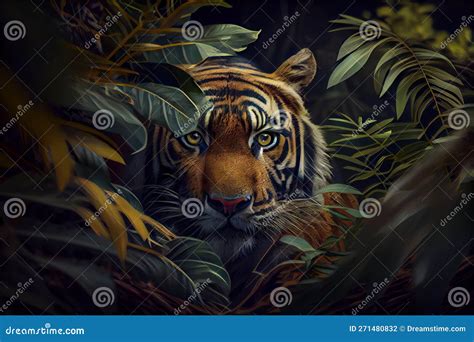 Hunting tiger in jungle stock illustration. Illustration of dynamic - 271480832