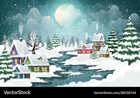 Christmas winter village scene Royalty Free Vector Image