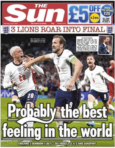 English newspaper frontpage headlines & reaction to England reaching ...