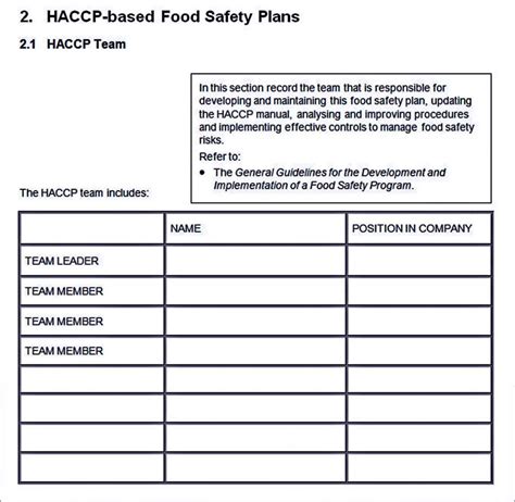 Printable Haccp Plan