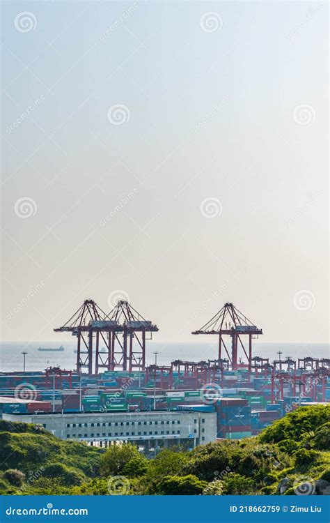 Yangshan port in Shanghai editorial stock image. Image of industrial ...