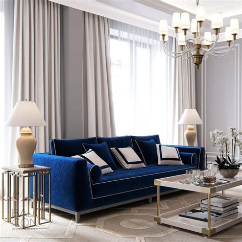 Balcon Luxurious elegant and beautiful living room with royal blue sof | Blue living room decor ...