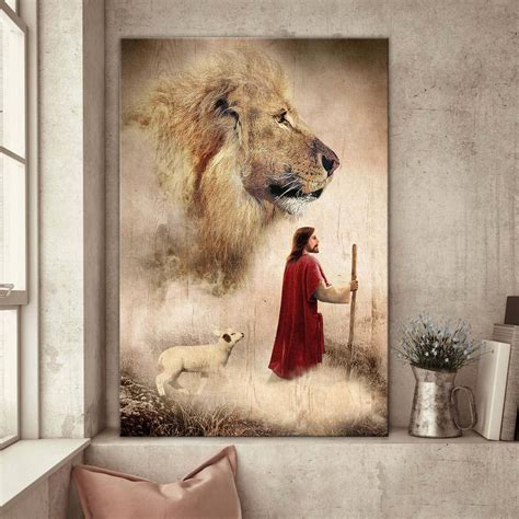 Christian Jesus Lion And Lamb Wall Art Decor Poster Canvas - Kaiteez