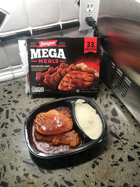 Banquet MEGA MEALS - Backyard BBQ Combo. One of the high protein frozen meals I’ve come across ...