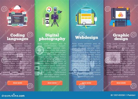 Information Technology Banners Set. Digital Photography. Programming ...