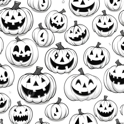 Black And White Seamless Pattern With Halloween Pumpkins, Halloween Ghost, Halloween Cartoon ...