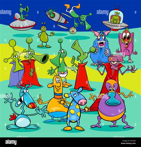 Cartoon Illustration of Aliens Science Fiction Characters Group Stock Vector Image & Art - Alamy