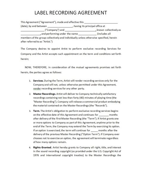 Recording Agreement - Free Printable Documents