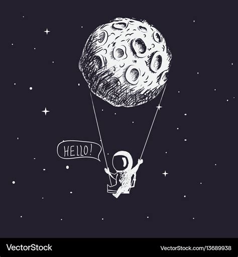 Cute astronaut riding a swing tethered to the moon