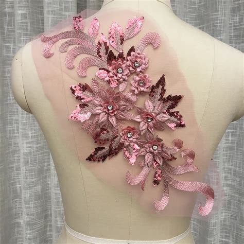 40-17CM-3D-Beaded-Lace-Applique-Pink-Embroidery-Bridal-Veils-Laces ...