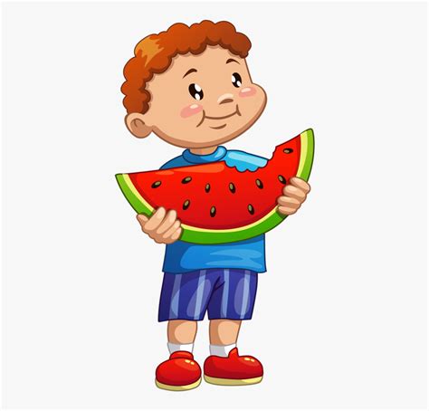 Boy Eating Watermelon Cartoon , Free Transparent Clipart - ClipartKey