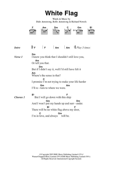 White Flag by Dido - Guitar Chords/Lyrics - Guitar Instructor