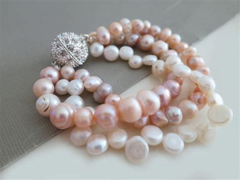 Freshwater Pearl Bridal Bracelet Wedding Bracelet Multi Strand ...