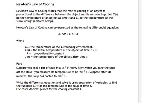 Solved Newton's Law of Cooling Newton's Law of Cooling | Chegg.com