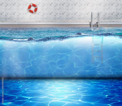 Swimming pool mockup background with a ladder and a lifebuoy Stock Illustration | Adobe Stock