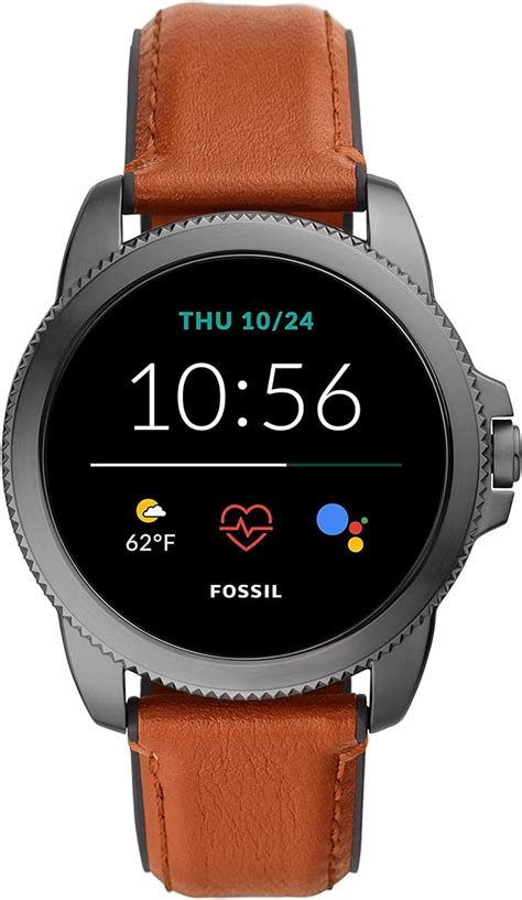 Fossil Gen 5E Men's Smartwatch with leather strap, Full Touch, AMOLED screen, Bluetooth calling ...