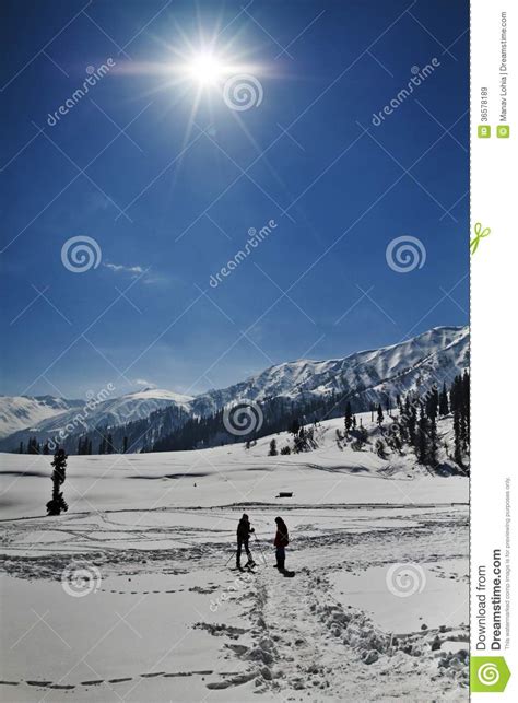 Tourists at Snow Covered Landscape, Kashmir, Jammu and Kashmir, India ...