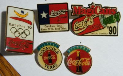 Five Coca Cola Collectible Pins -- Antique Price Guide Details Page