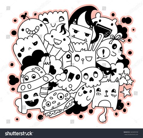 Doodle Vector Illustration Cute Cartoon Characters: vector de stock (libre de regalías ...