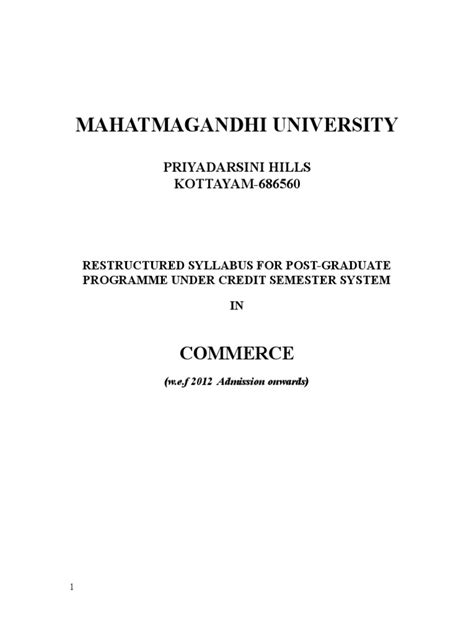 M COM - Syllabus MG University | PDF