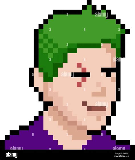 A computer game Character with green hair and a scar on his eye. Pixel ...