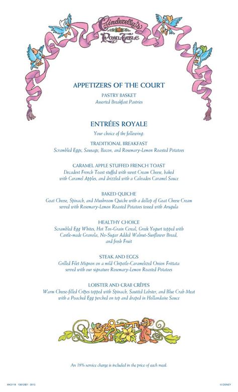 Cinderella's Royal Table Breakfast Menu | Cinderella royal table, Disney vacation planning ...