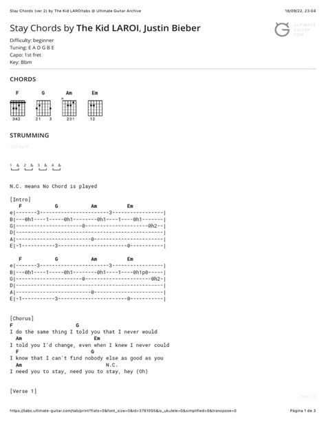 Stay Chords (Ver 2) by The Kid LAROItabs at Ultimate Guitar Archive | PDF | Song Structure ...