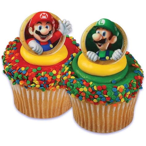 24 Super Mario Luigi Cupcake Cake Ring Birthday Party Favor Toppers - Walmart.com