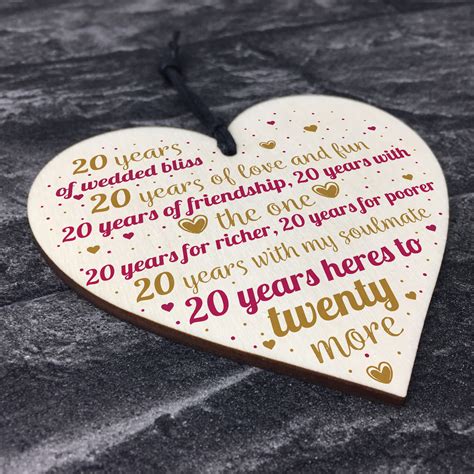 20th Wedding Anniversary 20 Year Gift Wooden Heart First Wedding