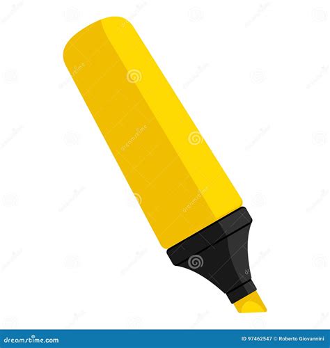 Yellow Highlighter Pen Flat Icon on White Stock Vector - Illustration ...