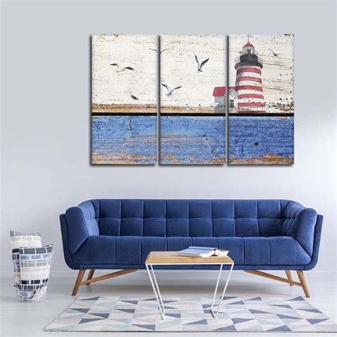 Nautical Lighthouse Multi Panel Canvas Wall Art | Decor, Nautical decor, Walk in shower designs